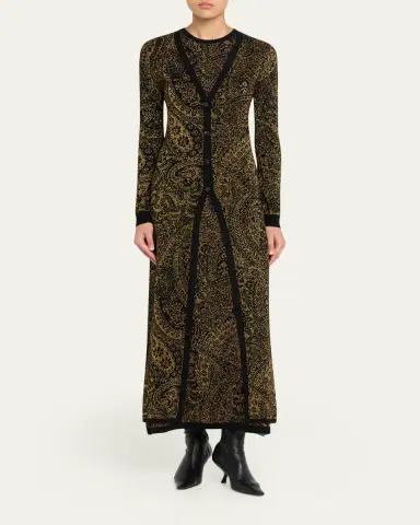 Etro Metallic Paisley Knit V-Neck Long Cardigan | Thumbnail 2 Etro Metallic Paisley Knit V-Neck Long Cardigan | Thumbnail 2