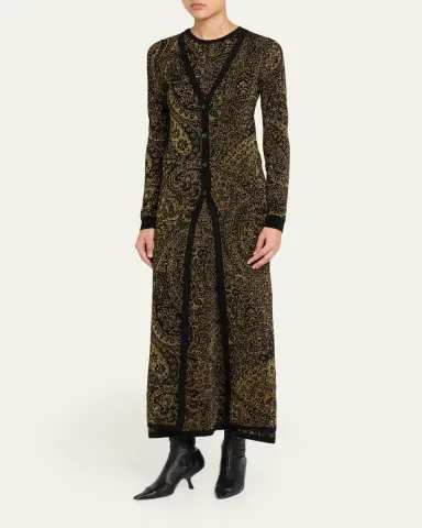 Etro Metallic Paisley Knit V-Neck Long Cardigan | Thumbnail 4 Etro Metallic Paisley Knit V-Neck Long Cardigan | Thumbnail 4