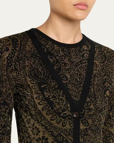 Etro Metallic Paisley Knit V-Neck Long Cardigan | Thumbnail 5 Etro Metallic Paisley Knit V-Neck Long Cardigan | Thumbnail 5