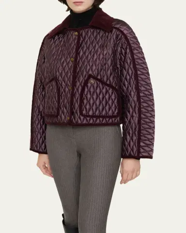 Burberry Floriston Corduroy-Trim Quilted Barn Jacket | Thumbnail 4