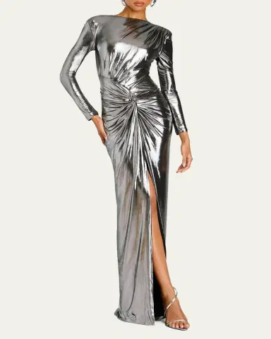Retrofête Fenella Metallic Long-Sleeve Twist Dress | Thumbnail 2 Retrofête Fenella Metallic Long-Sleeve Twist Dress | Thumbnail 2