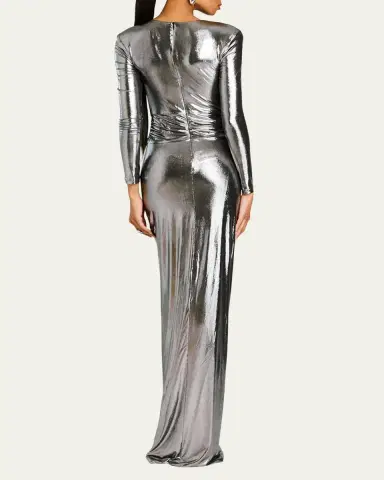 Retrofête Fenella Metallic Long-Sleeve Twist Dress | Thumbnail 3 Retrofête Fenella Metallic Long-Sleeve Twist Dress | Thumbnail 3