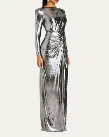 Retrofête Fenella Metallic Long-Sleeve Twist Dress | Thumbnail 4 Retrofête Fenella Metallic Long-Sleeve Twist Dress | Thumbnail 4