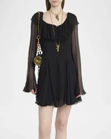 Chloé Ruffle Long-Sleeve Silk Mousseline Mini Dress | Thumbnail 6 Chloé Ruffle Long-Sleeve Silk Mousseline Mini Dress | Thumbnail 6