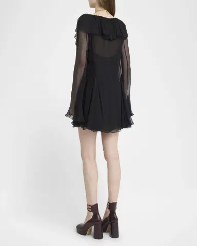 Chloé Ruffle Long-Sleeve Silk Mousseline Mini Dress | Thumbnail 7 Chloé Ruffle Long-Sleeve Silk Mousseline Mini Dress | Thumbnail 7