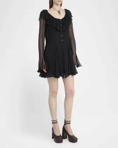 Chloé Ruffle Long-Sleeve Silk Mousseline Mini Dress | Thumbnail 8 Chloé Ruffle Long-Sleeve Silk Mousseline Mini Dress | Thumbnail 8