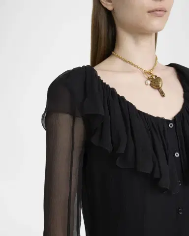 Chloé Ruffle Long-Sleeve Silk Mousseline Mini Dress | Thumbnail 9 Chloé Ruffle Long-Sleeve Silk Mousseline Mini Dress | Thumbnail 9