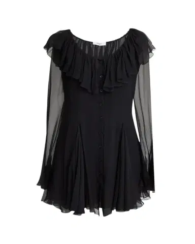 Chloé Ruffle Long-Sleeve Silk Mousseline Mini Dress | Thumbnail 1 Chloé Ruffle Long-Sleeve Silk Mousseline Mini Dress | Thumbnail 1
