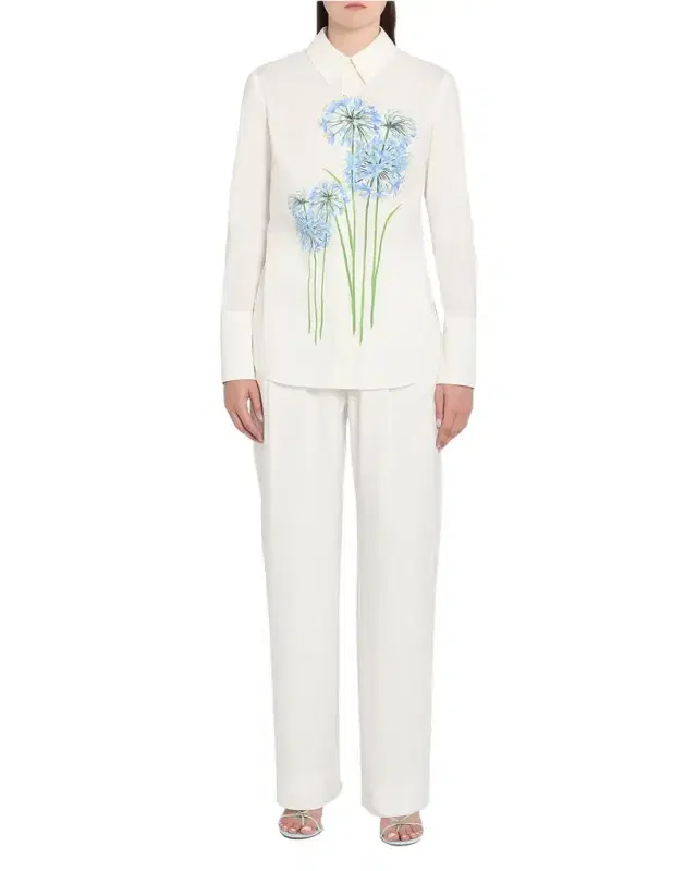 Allium-Print Cotton Stretch Button-Down Shirt