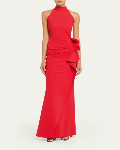 Chiara Boni La Petite Robe Side Ruched Halter Gown with Asymmetric Ruffle | Thumbnail 6 Chiara Boni La Petite Robe Side Ruched Halter Gown with Asymmetric Ruffle | Thumbnail 6
