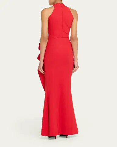 Chiara Boni La Petite Robe Side Ruched Halter Gown with Asymmetric Ruffle | Thumbnail 7 Chiara Boni La Petite Robe Side Ruched Halter Gown with Asymmetric Ruffle | Thumbnail 7