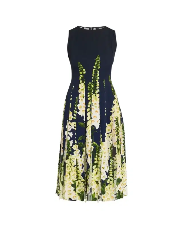 Sleeveless Degrade Foxglove Pleated Midi Dress
