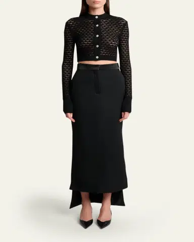 Lanvin Lace Open-Knit Crop Crewneck Cardigan | Thumbnail 2