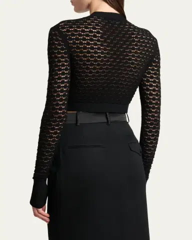 Lanvin Lace Open-Knit Crop Crewneck Cardigan | Thumbnail 3