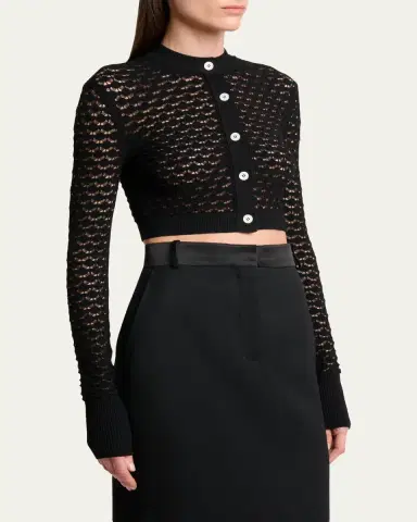 Lanvin Lace Open-Knit Crop Crewneck Cardigan | Thumbnail 4