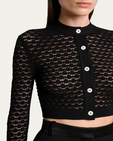 Lanvin Lace Open-Knit Crop Crewneck Cardigan | Thumbnail 5