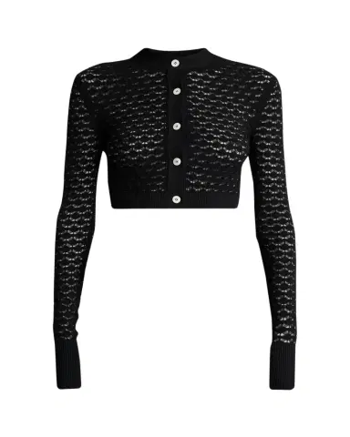 Lanvin Lace Open-Knit Crop Crewneck Cardigan | Thumbnail 1