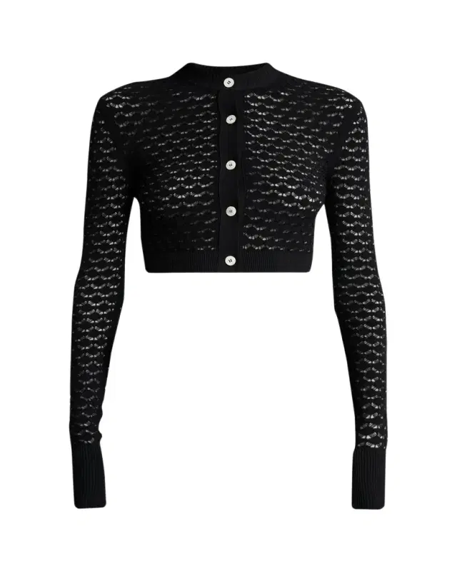 Lace Open-Knit Crop Crewneck Cardigan