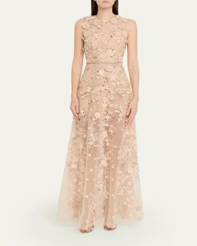 Bronx and Banco Arielle Floral Embroidered Sleeveless Gown | Thumbnail 2