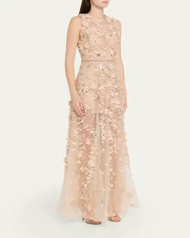 Bronx and Banco Arielle Floral Embroidered Sleeveless Gown | Thumbnail 4