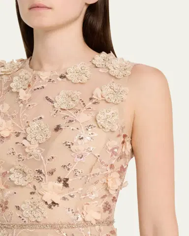 Bronx and Banco Arielle Floral Embroidered Sleeveless Gown | Thumbnail 5