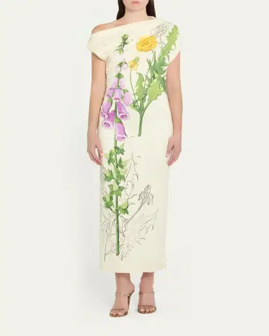 Oscar de la Renta Off-The-Shoulder Foxglove Draped Jersey Maxi Dress | Thumbnail 2 Oscar de la Renta Off-The-Shoulder Foxglove Draped Jersey Maxi Dress | Thumbnail 2