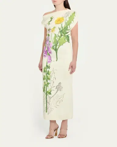 Oscar de la Renta Off-The-Shoulder Foxglove Draped Jersey Maxi Dress | Thumbnail 4 Oscar de la Renta Off-The-Shoulder Foxglove Draped Jersey Maxi Dress | Thumbnail 4