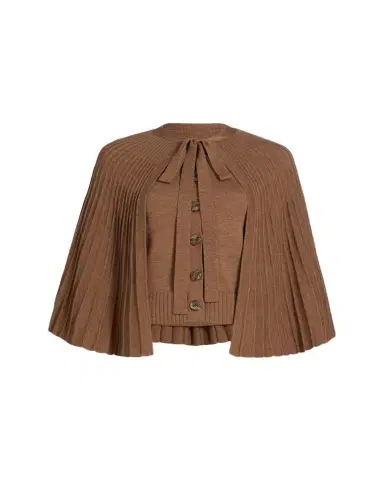 Oscar de la Renta Pleated Wool Cape Cardigan | Thumbnail 1 Oscar de la Renta Pleated Wool Cape Cardigan | Thumbnail 1