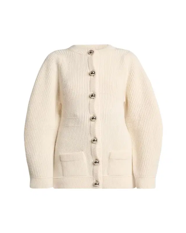 Lanvin Exaggerated-Sleeve Wool Crewneck Cardigan