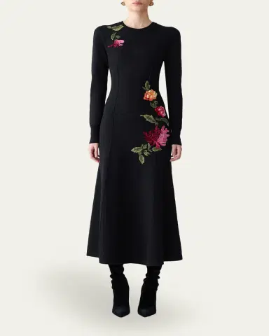 Carolina Herrera Floral Embroidered Long-Sleeve Midi Dress | Thumbnail 2 Carolina Herrera Floral Embroidered Long-Sleeve Midi Dress | Thumbnail 2