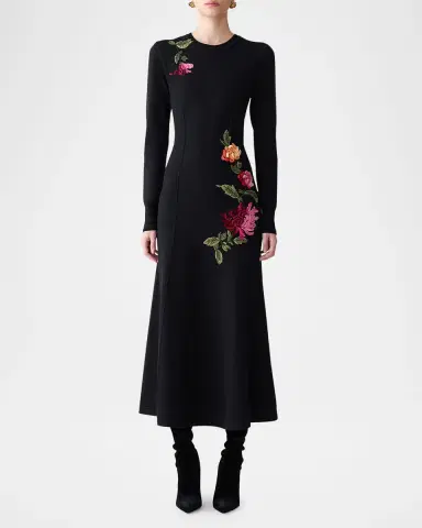 Carolina Herrera Floral Embroidered Long-Sleeve Midi Dress | Thumbnail 5 Carolina Herrera Floral Embroidered Long-Sleeve Midi Dress | Thumbnail 5