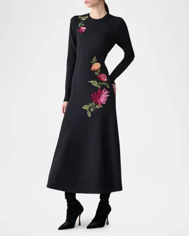 Carolina Herrera Floral Embroidered Long-Sleeve Midi Dress | Thumbnail 7 Carolina Herrera Floral Embroidered Long-Sleeve Midi Dress | Thumbnail 7