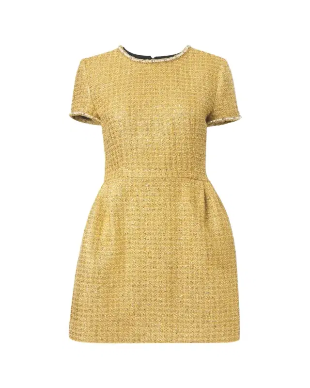 Metallic Tweed Short-Sleeve Mini Dress