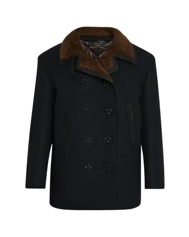 TOM FORD Men's Melton Wool Shearling Double-Breasted Peacoat