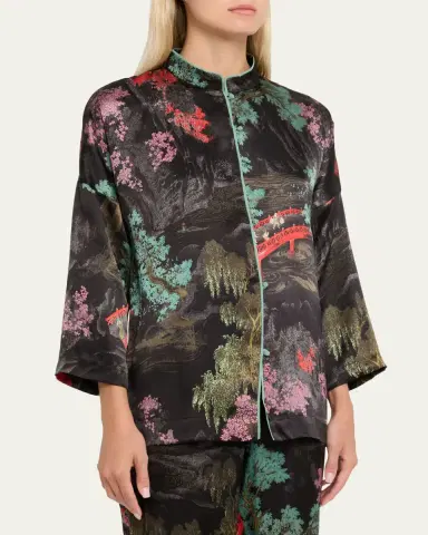 Natori Nara Band Collar Silk Pajama Top | Thumbnail 4 Natori Nara Band Collar Silk Pajama Top | Thumbnail 4