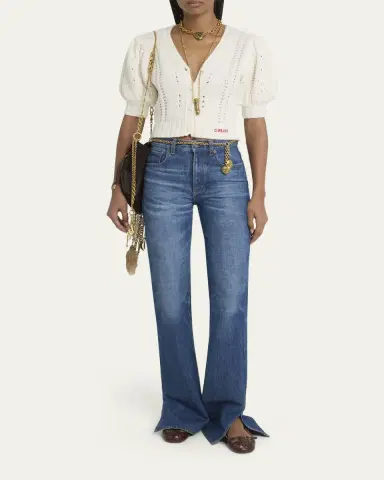 Chloé Wool & Cashmere Cropped Puff-Sleeve Cardigan | Thumbnail 2
