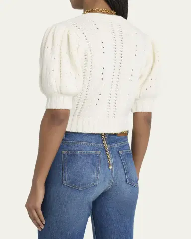 Chloé Wool & Cashmere Cropped Puff-Sleeve Cardigan | Thumbnail 3