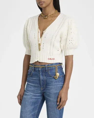 Chloé Wool & Cashmere Cropped Puff-Sleeve Cardigan | Thumbnail 8