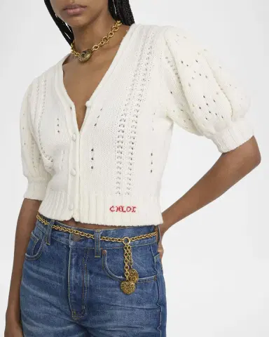 Chloé Wool & Cashmere Cropped Puff-Sleeve Cardigan | Thumbnail 9