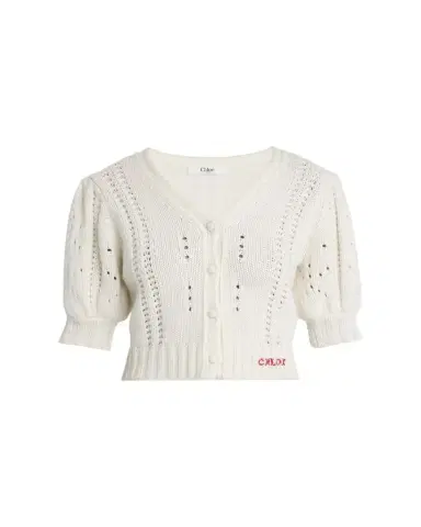 Chloé Wool & Cashmere Cropped Puff-Sleeve Cardigan | Thumbnail 1