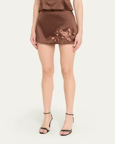 LoveShackFancy Nadina Satin Bow Detail Mini Skirt | Thumbnail 4 LoveShackFancy Nadina Satin Bow Detail Mini Skirt | Thumbnail 4
