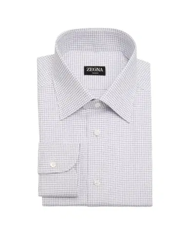 ZEGNA Men's Trofeo Cotton Micro-Check Point Collar Dress Shirt | Thumbnail 1 ZEGNA Men's Trofeo Cotton Micro-Check Point Collar Dress Shirt | Thumbnail 1