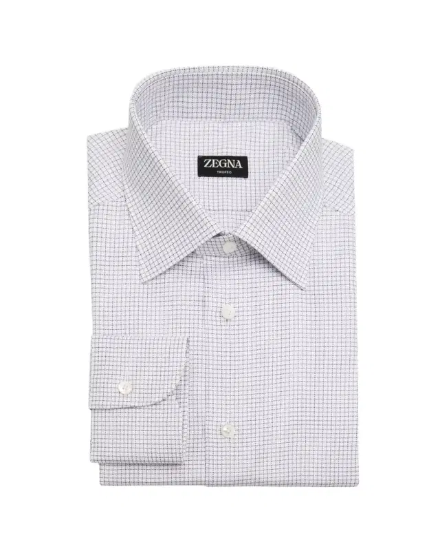 Men's Trofeo Cotton Micro-Check Point Collar Dress Shirt