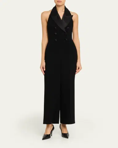 Sergio Hudson Satin-Lapel Halter Jumpsuit | Thumbnail 2
