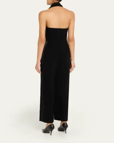 Sergio Hudson Satin-Lapel Halter Jumpsuit | Thumbnail 3
