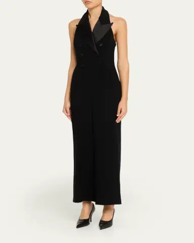 Sergio Hudson Satin-Lapel Halter Jumpsuit | Thumbnail 4