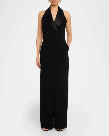 Sergio Hudson Satin-Lapel Halter Jumpsuit | Thumbnail 6