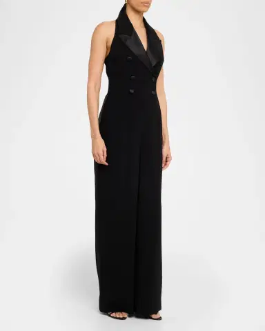 Sergio Hudson Satin-Lapel Halter Jumpsuit | Thumbnail 8