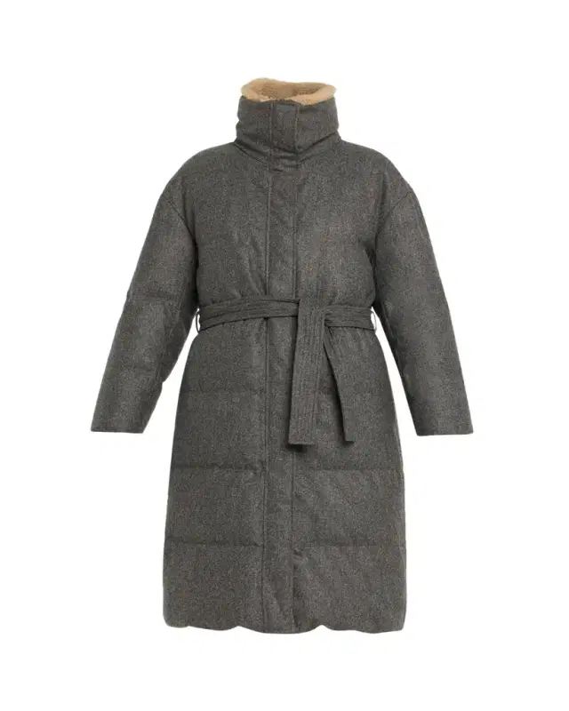 Lamb Shearling-Collar Cashmere Puffer Jacket With Belt