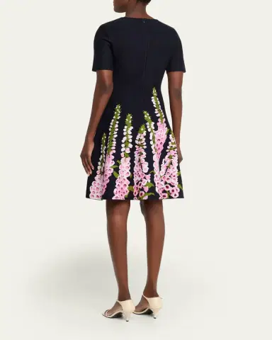 Oscar de la Renta Foxglove Jacquard Knit Short-Sleeve Mini Dress | Thumbnail 3 Oscar de la Renta Foxglove Jacquard Knit Short-Sleeve Mini Dress | Thumbnail 3